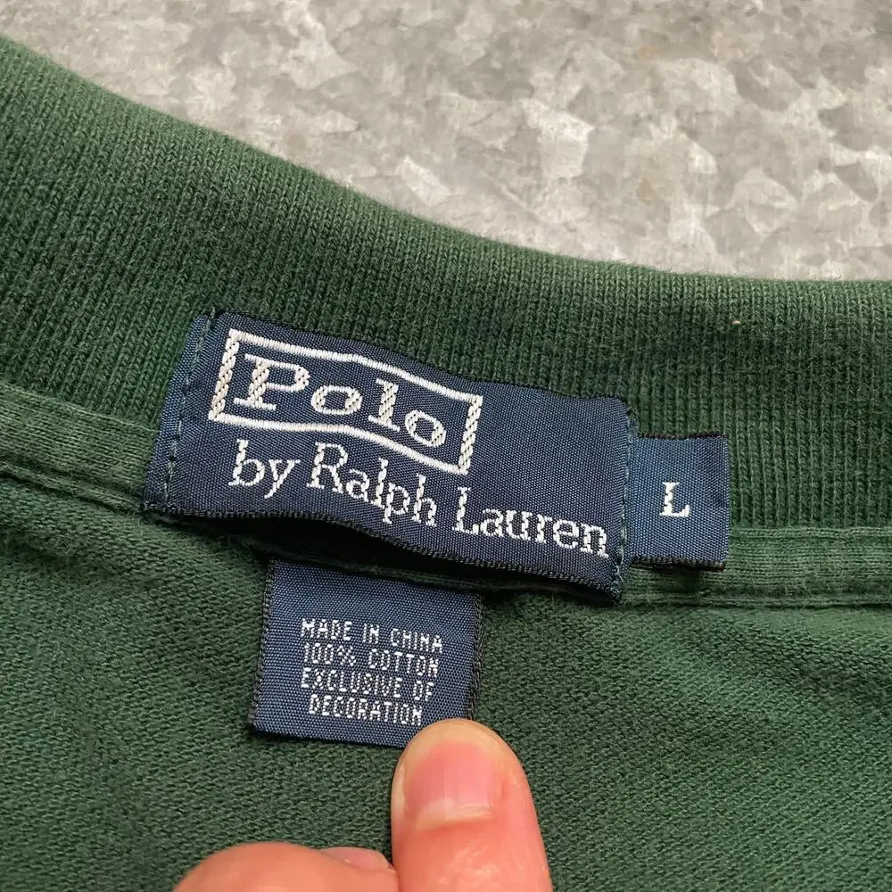 Polo Ralph Lauren Triple Pony #3 Shirt Large Cotton Green Rugby Embroidered